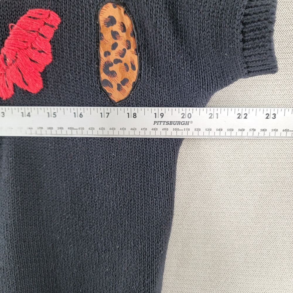 Vintage Sweater Embroidered Floral 80s 90s Boho Pullover Womens Medium Black - Picture 5 of 7